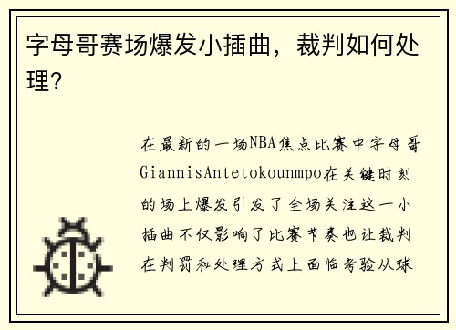 字母哥赛场爆发小插曲，裁判如何处理？